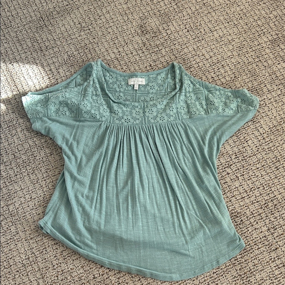 Lucky Brand Teal Open Shoulder Blouse